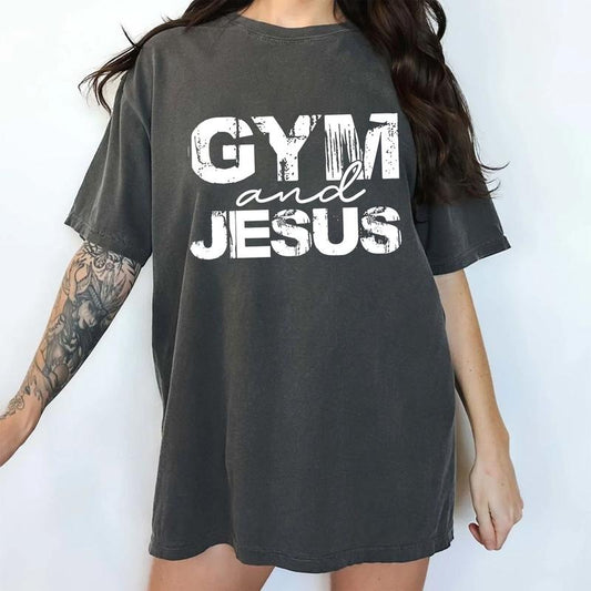 Gym And Jesus Comfort Colors Shirt, Faith Workout Unisex Graphic Tee, Religious T-Shirt, Gift For Christian Gym, Aesthetic Clothing