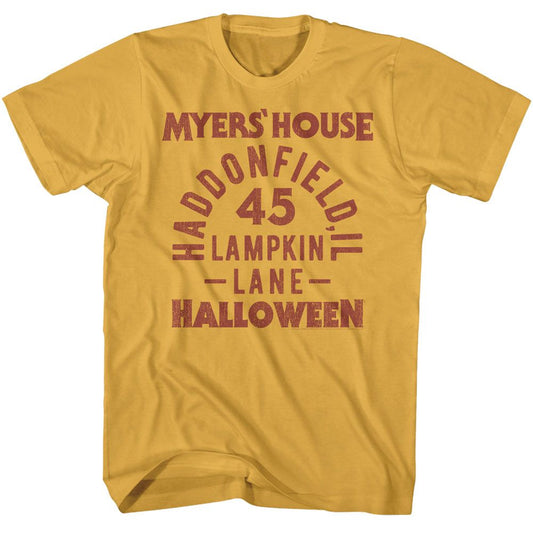 Halloween - Myers House Text - American Classics - Solid Yellow Adult Short Sleeve T-Shirt