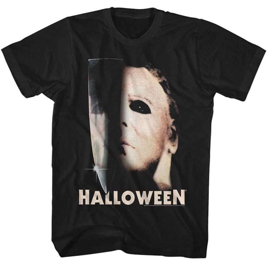Halloween - Half Mask And Knife - Officially Licensed American Classics - Front Print Solid Adult Short Sleeve T-Shirt
