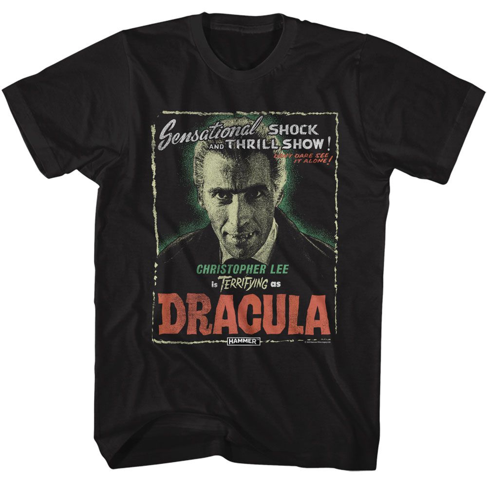 Hammer Horror - Lee As Dracula - American Classics - Solid Black Adult Short Sleeve T-Shirt