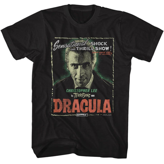 Hammer Horror - Lee As Dracula - American Classics - Solid Black Adult Short Sleeve T-Shirt