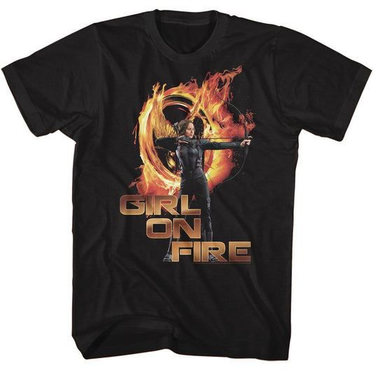Hunger Games - Girl On Fire - American Classics - Solid Black Adult Short Sleeve T-Shirt