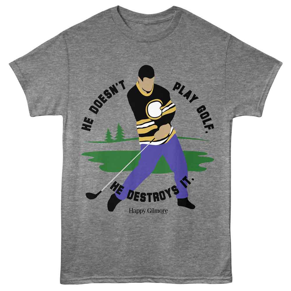 Happy Gilmore - He Doesnt Play Golf - American Classics - Gray Solid Adult Short Sleeve T-Shirt