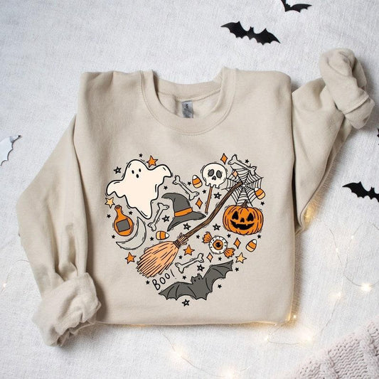 Halloween Boo Sweatshirt, Halloween Hearth Shirt, Gift For Halloween Moms, Halloween Family Matching T-Shirt, Halloween Ghost Party T-Shirt