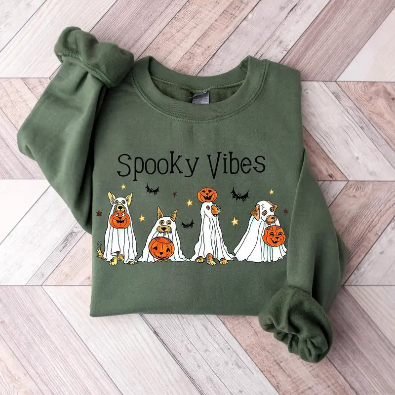 Halloween Dog Sweatshirt, Ghost Dog Shirt, 2024 Happy Halloween, Retro Spooky Seasonstyle{n002}2