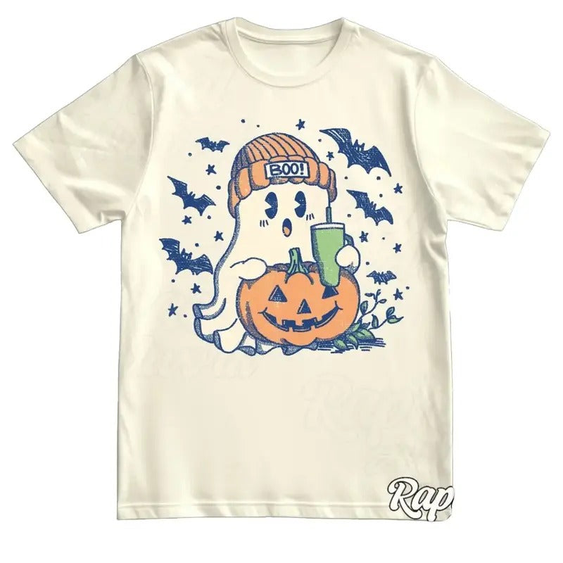 Halloween Ghost Vintage Shirt, Retro 90s Fall Tshirt, Cute Spooky Season Graphic Tee, Thanksgiving Outfit Cotton Menswear