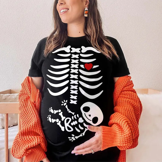 Halloween Pregnancy Announcement Pregnant Skeleton Shirt - Halloween Maternity Shirt