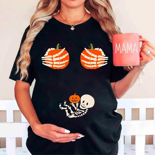 Halloween Pregnancy Shirt, Skeleton Halloween Pregnancy Tee, Spooky Mama T-Shirt, Funny Pregnancy T-Shirt, Pregnant Wife Gift Idea, Mama Halloween Shirt