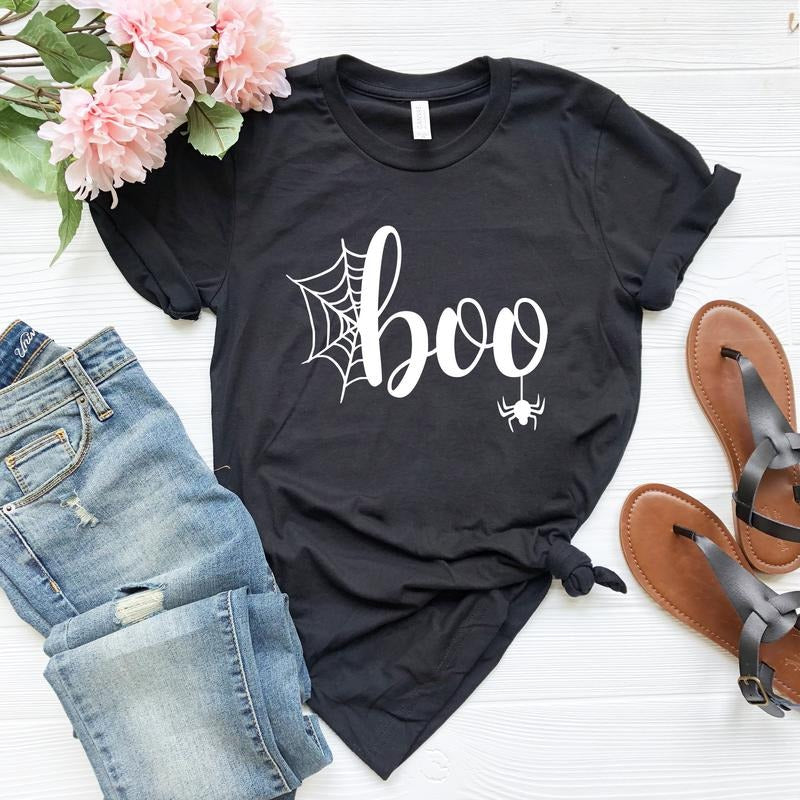 Halloween Shirt - Boo Shirt -happy Halloween Shirt - Spider And Web Shirt- Halloween Gift - Trick Or Treat Shirt - Halloween Party Shirt