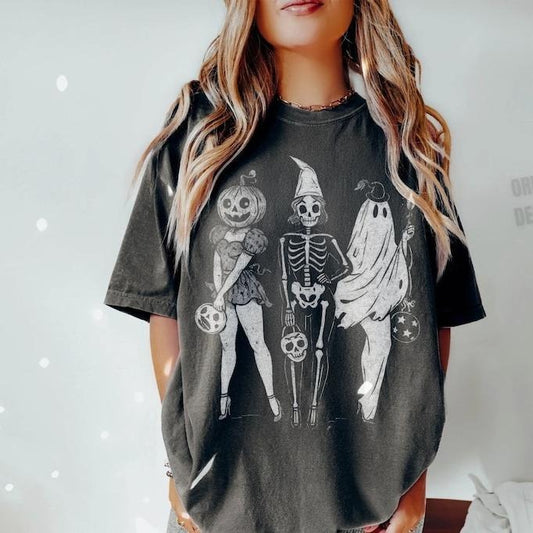 Halloween Shirt, Spooky Girl Squad Shirt, Skeleton Ghost Pumpkin Tee, Witchy Fall Shirt Design, Retro Halloween Sublimation