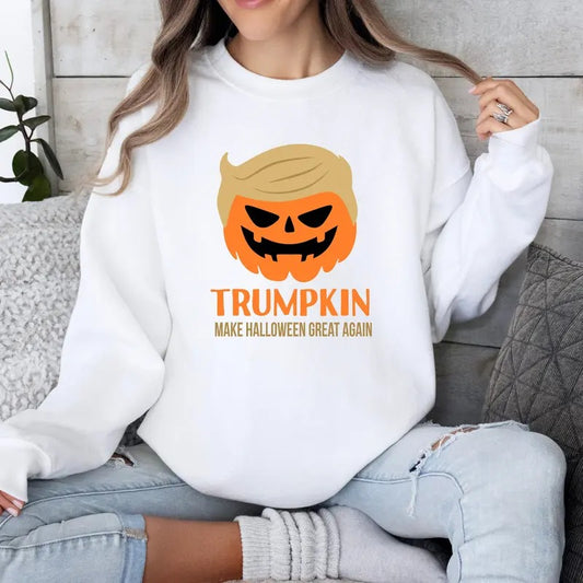 Halloween Trumpkin Make Halloween Great Again Sweatshirt, Family Matching Halloween Sweater, Trendy Halloween, Funny Halloween Crewneck, Election Shirt, , Graphic Printed Unisex Classic Comfort Cotton T-Shirt in all sizes and colors for Men and Women