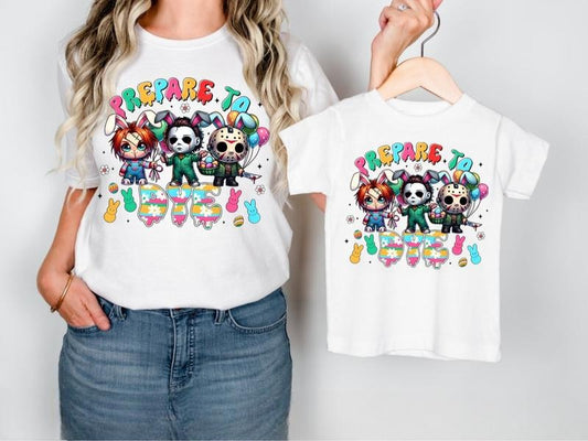 Happy Easter Day Shirt, Funny Easter Shirt, Prepare To Dye Killer Easter Chibi Shirt, Horror Easter Shirt,Horror Movie Shirt, Retro Easter Shirt
