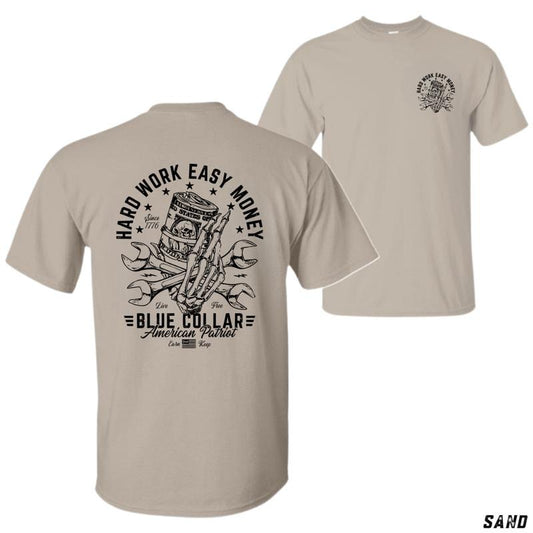 Hard Work Easy Money T-shirt - Bold American Patriotic Design Featuring Skeleton and Wrenches, Perfect for Blue Collar Workers and Patriot Enthusiasts, Menswear Tops Tshirt Streetwear