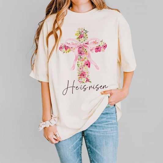He Is Risen Easter Shirt, Floral Cross Christian Tee, Faith-Based Spring Sweatshirt for Women, Religious Easter Outfit