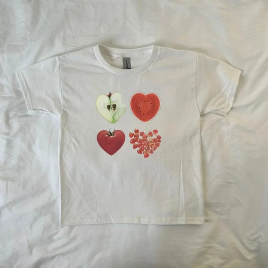 Heart Shaped Food Baby Tee, ahs style, vintage fashion, retro, 90s style baby tee, streetwear, coquette,