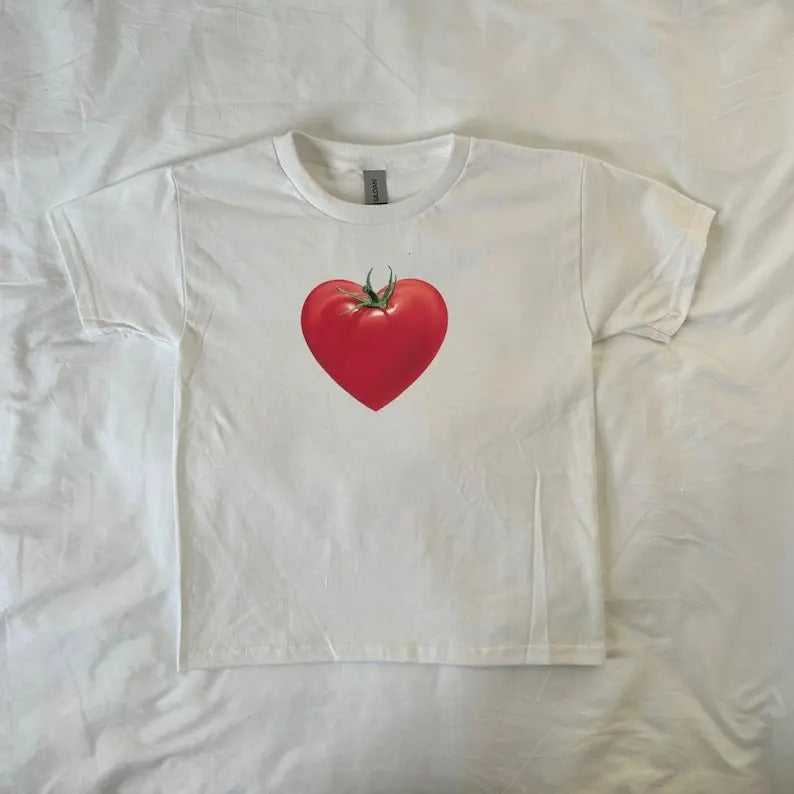 Heart Tomato Baby Tee, Food Art, vintage, y2k clothing, Pinterest, retro, Tomato Girl Aesthetic, Trendy Red Teestyle{n002}2