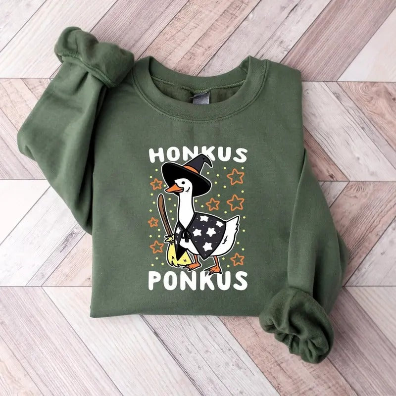 Honkus Ponkus Halloween Witch Boo Ghost Sweatshirt, Retro Halloween Shirt, Spooky Season Shirt Cotton Sweaters