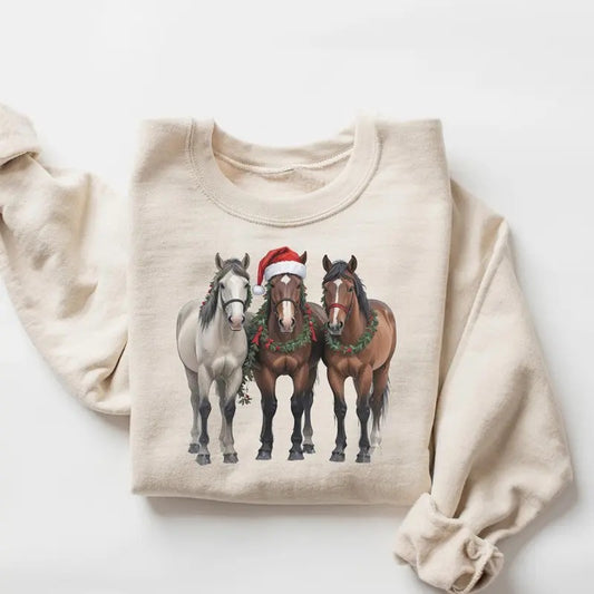 Horse Christmas Sweatshirt, Western Christmas Horse Shirt, Womens Christmas Sweater, Funny Christmas Holliday T-Shirt, Horse Lover Xmas Gift Cotton Crewneck