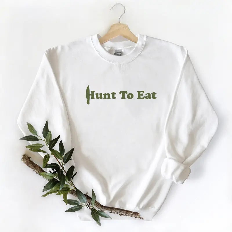 Hunt to eat Shirts Funny Graphic Tee Unisex Retro Mallard Sweatshirt Pullover, Hunting Season Cotton Fabric