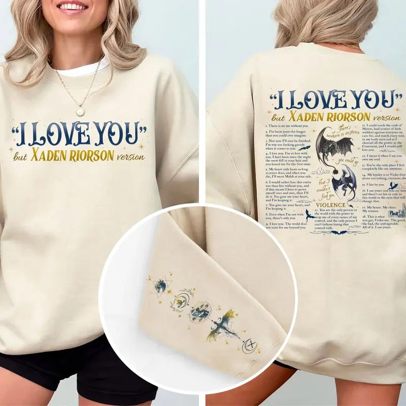 I Love You in Xaden Riorson Version Sweatshirt, Fourth Wing Book Quotes, Xaden Fourth Wing Merch, I Love You In Book Quotes, Romantasy Book, Bookish