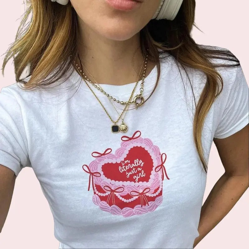 I'm Literally Just a Girl Baby Tee Funny Girly Slogan Coquette Baby Tee Galentine's Gift Hand Painted Style Red Pink