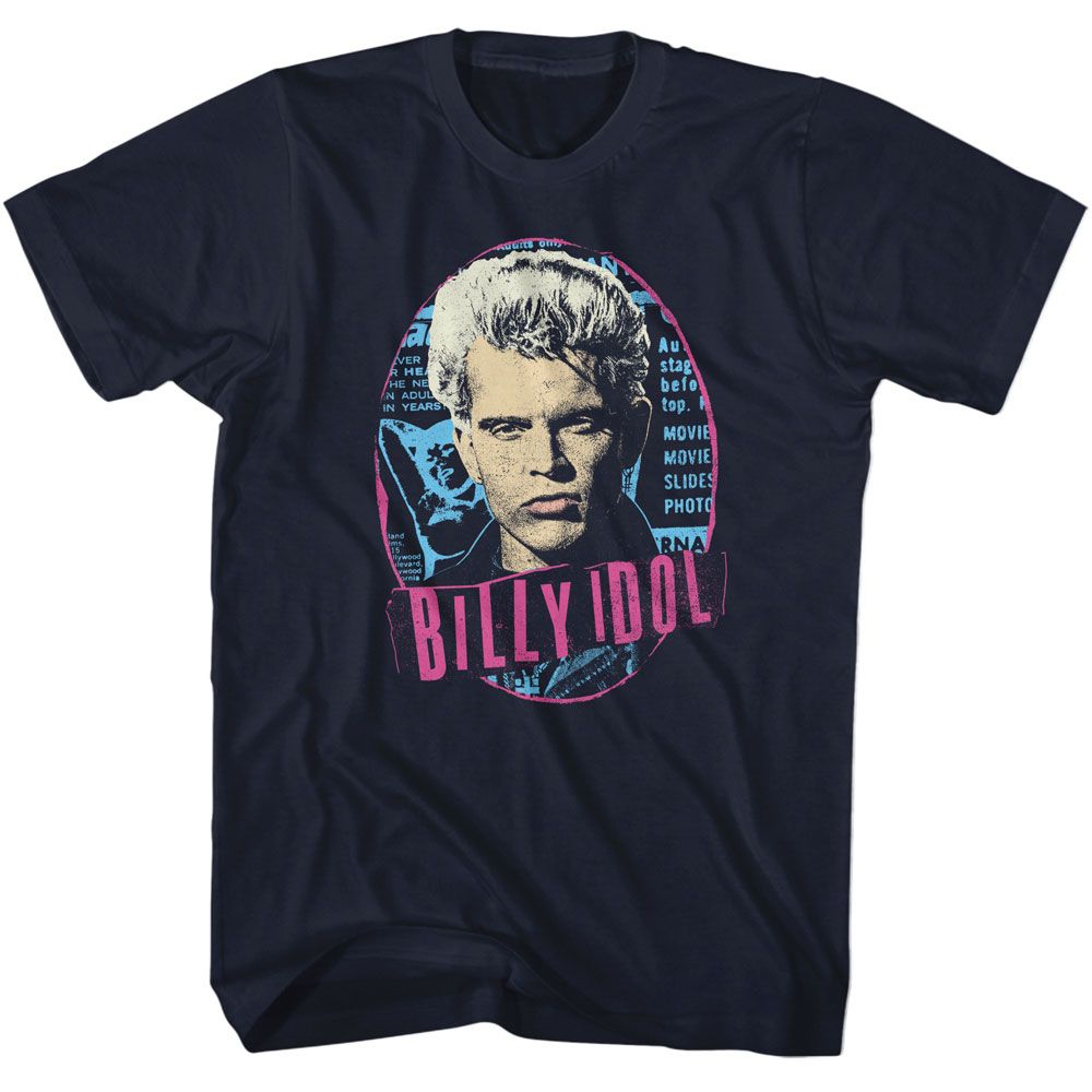 Billy Idol - Oval - American Classics - Solid Blue Adult Short Sleeve T-Shirt