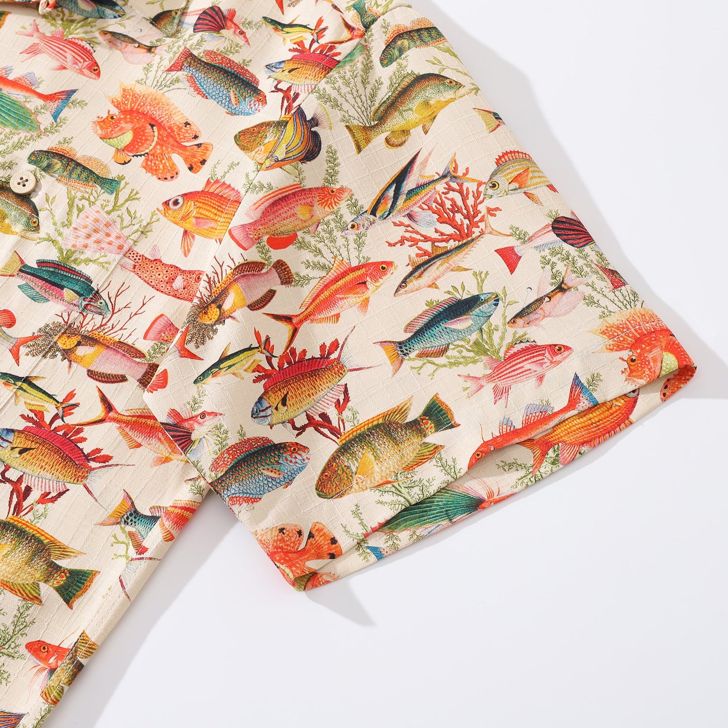 100% Silk Men's Hawaiian Shirt Sea Ocean Fish Print Camp collar Short Sleeve Aloha Shirt - Silk Sea Ocean Fish (silk)