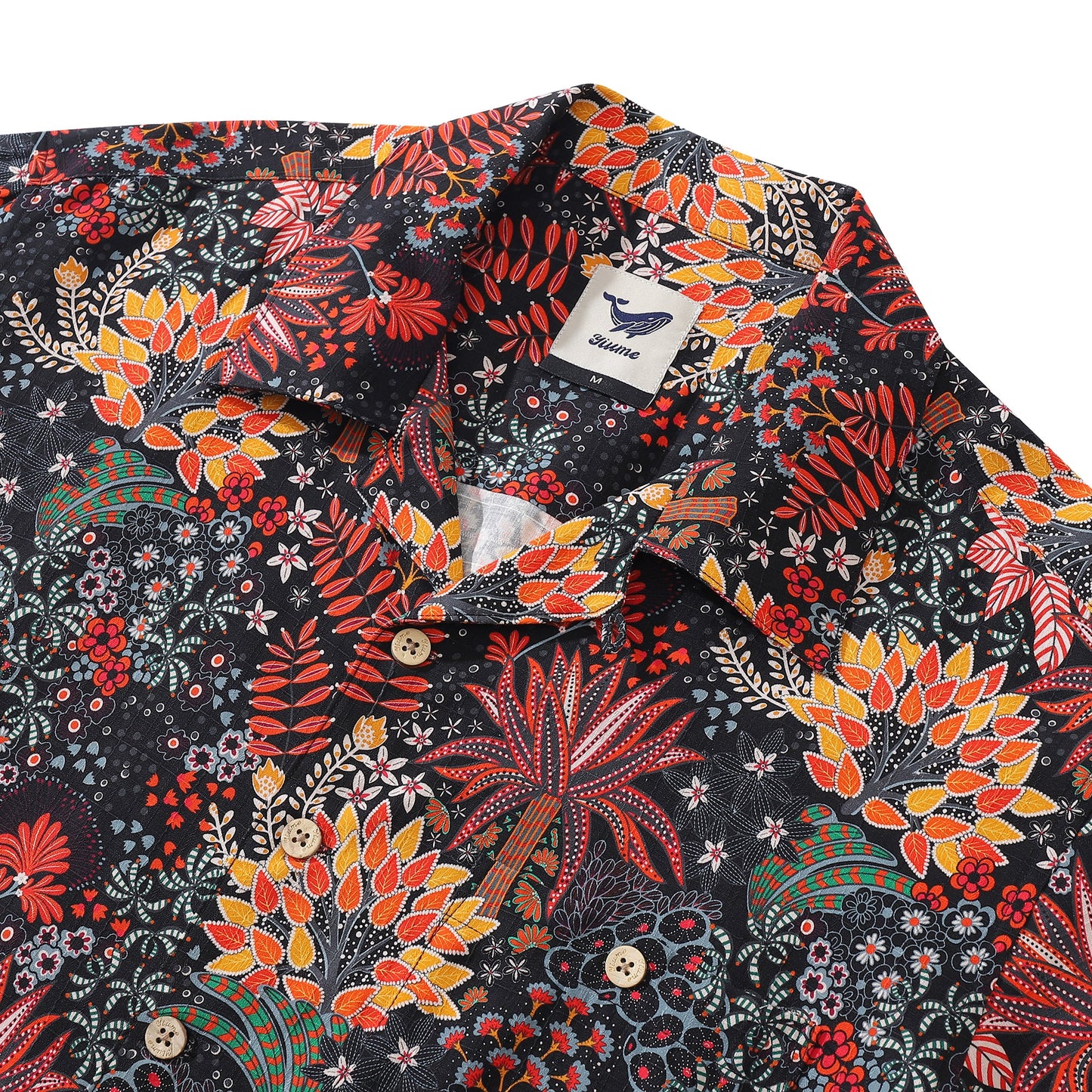 100% Silk Men's Hawaiian Shirt Quirky Plants Print Camp collar Short Sleeve Aloha Shirt - Silk Quirky Plants (silk)