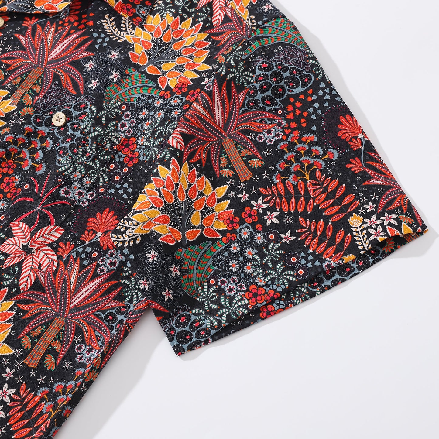 100% Silk Men's Hawaiian Shirt Quirky Plants Print Camp collar Short Sleeve Aloha Shirt - Silk Quirky Plants (silk)