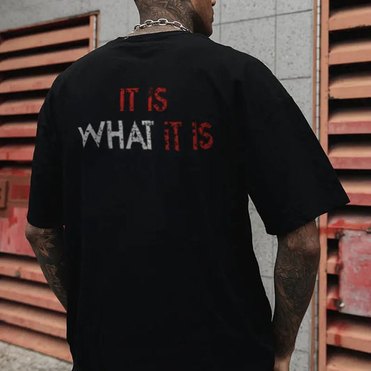 IT IS WHAT IT IS Letter Monogram Black and White Print T-shirt