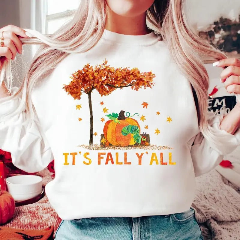 It's Fall Yall Very Hungry Caterpillar Shirt Hungry Caterpillar Halloween Shirt Caterpillar Shirt Teacher Halloween Trick Or Teach Tee Cotton Polyester