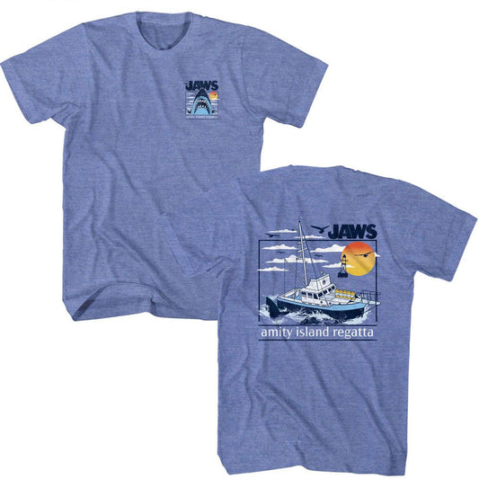 Jaws - Amity Island Regatta - American Classics - Heather Blue Adult Short Sleeve T-Shirt