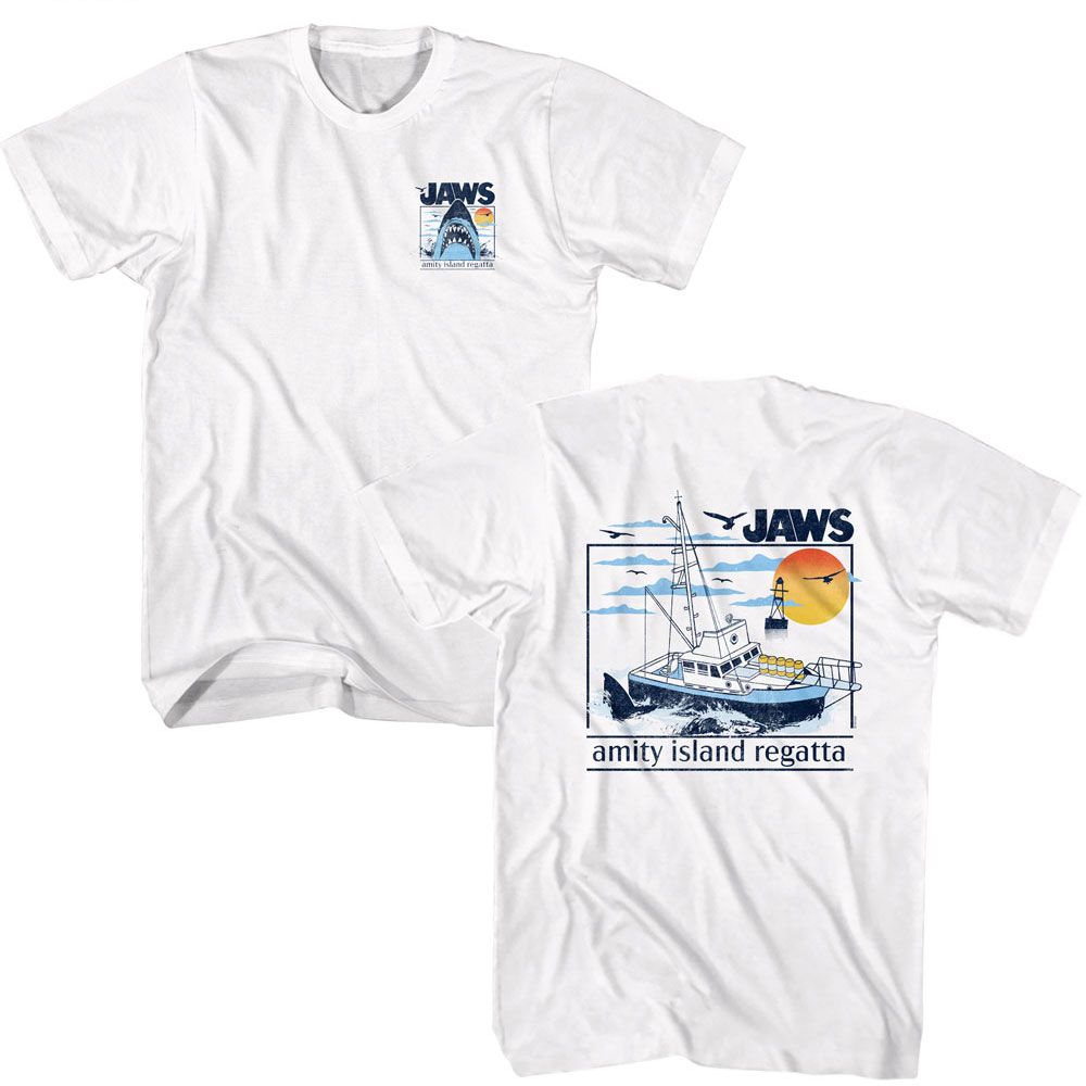 Jaws - Amity Island Regatta - American Classics - Solid White Adult Short Sleeve T-Shirt Style001