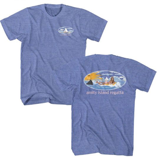 Jaws - Girl On Float - American Classics - Heather Blue Adult Short Sleeve T-Shirt Style001