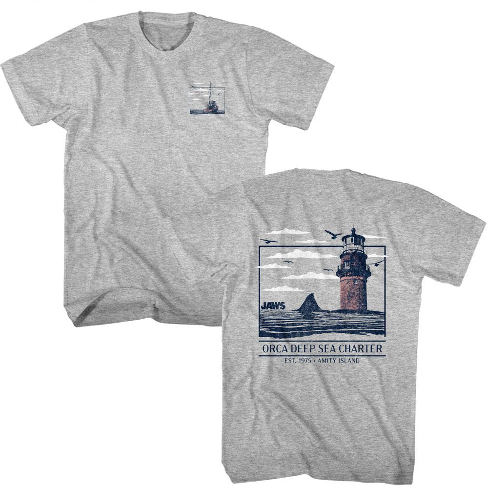Jaws - Orca Deep Sea Charter - American Classics - Heather Gray Adult Short Sleeve T-Shirt