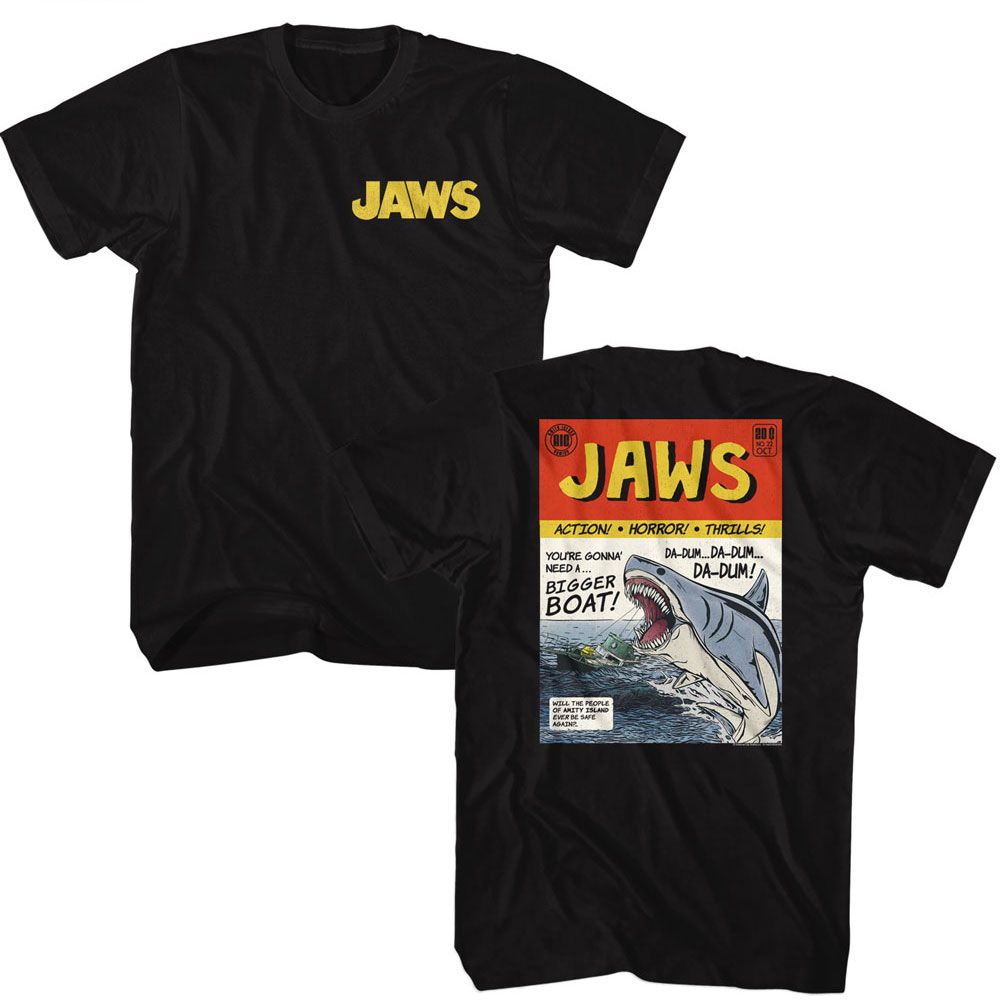 Jaws - Comic - American Classics - Solid Black Adult Short Sleeve T-Shirt