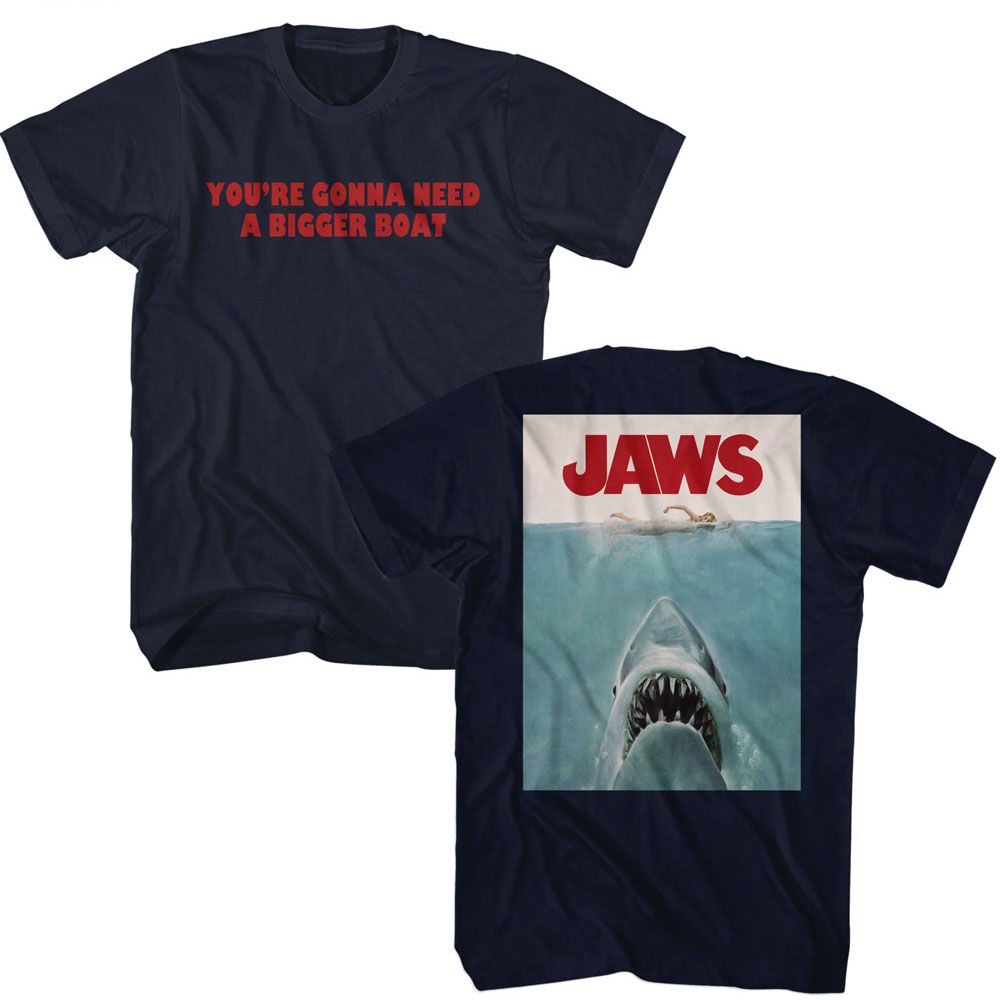 Jaws - Bigger Boat - American Classics - Solid Blue Adult Short Sleeve T-Shirt