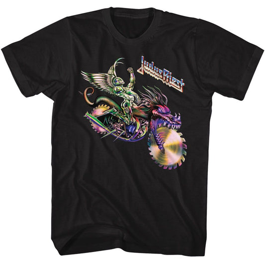 Judas Priest - Colorful Motorcycle - American Classics - Solid Black Adult Short Sleeve T-Shirt