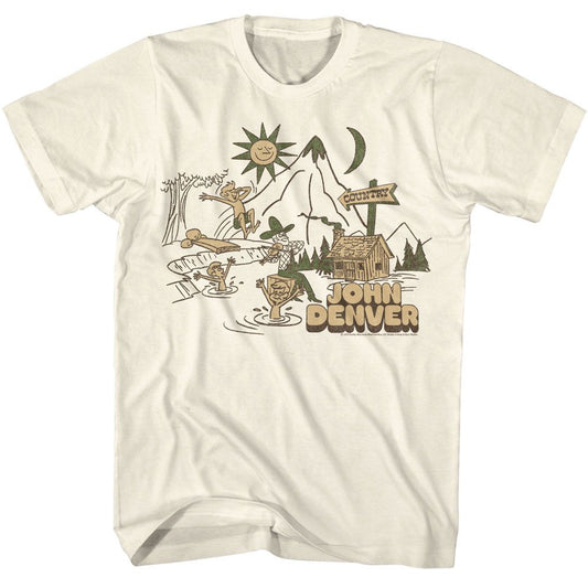 John Denver - Country Cabin And Lake - American Classics - Solid Off-White Adult Short Sleeve T-Shirt