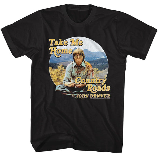 John Denver - Circle Mountain Range - American Classics - Solid Black Adult Short Sleeve T-Shirt