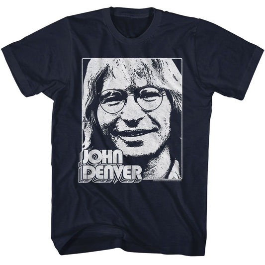 John Denver - Simple Face - American Classics - Solid Blue Adult Short Sleeve T-Shirt