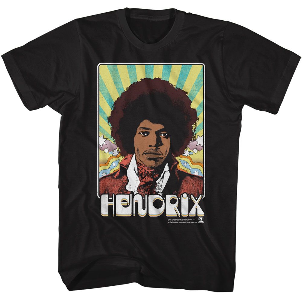 Jimi Hendrix - Psychadelic Card - American Classics - Solid Black Adult Short Sleeve T-Shirt