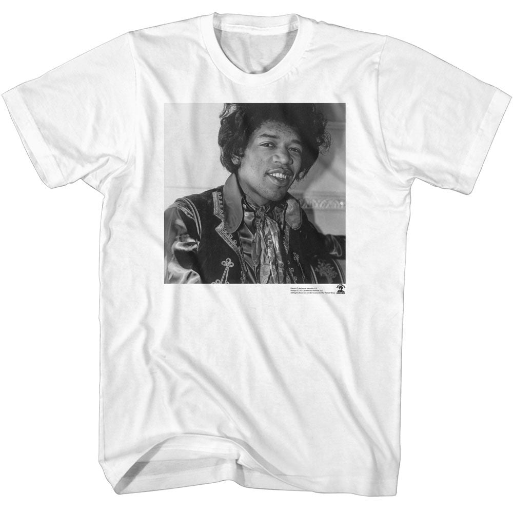 Jimi Hendrix - Black & White Smilin - American Classics - Solid White Adult Short Sleeve T-Shirt
