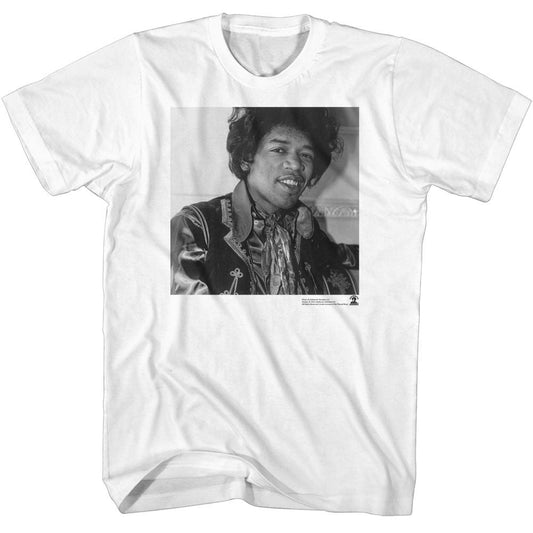 Jimi Hendrix - Black & White Smilin - American Classics - Solid White Adult Short Sleeve T-Shirt