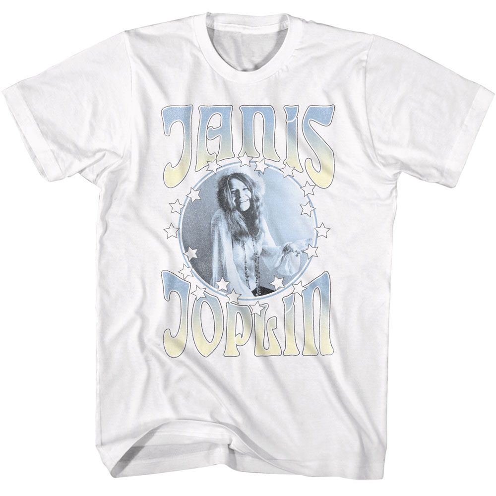 Janis Joplin - Circle With Stars - American Classics - Solid White Adult Short Sleeve T-Shirt