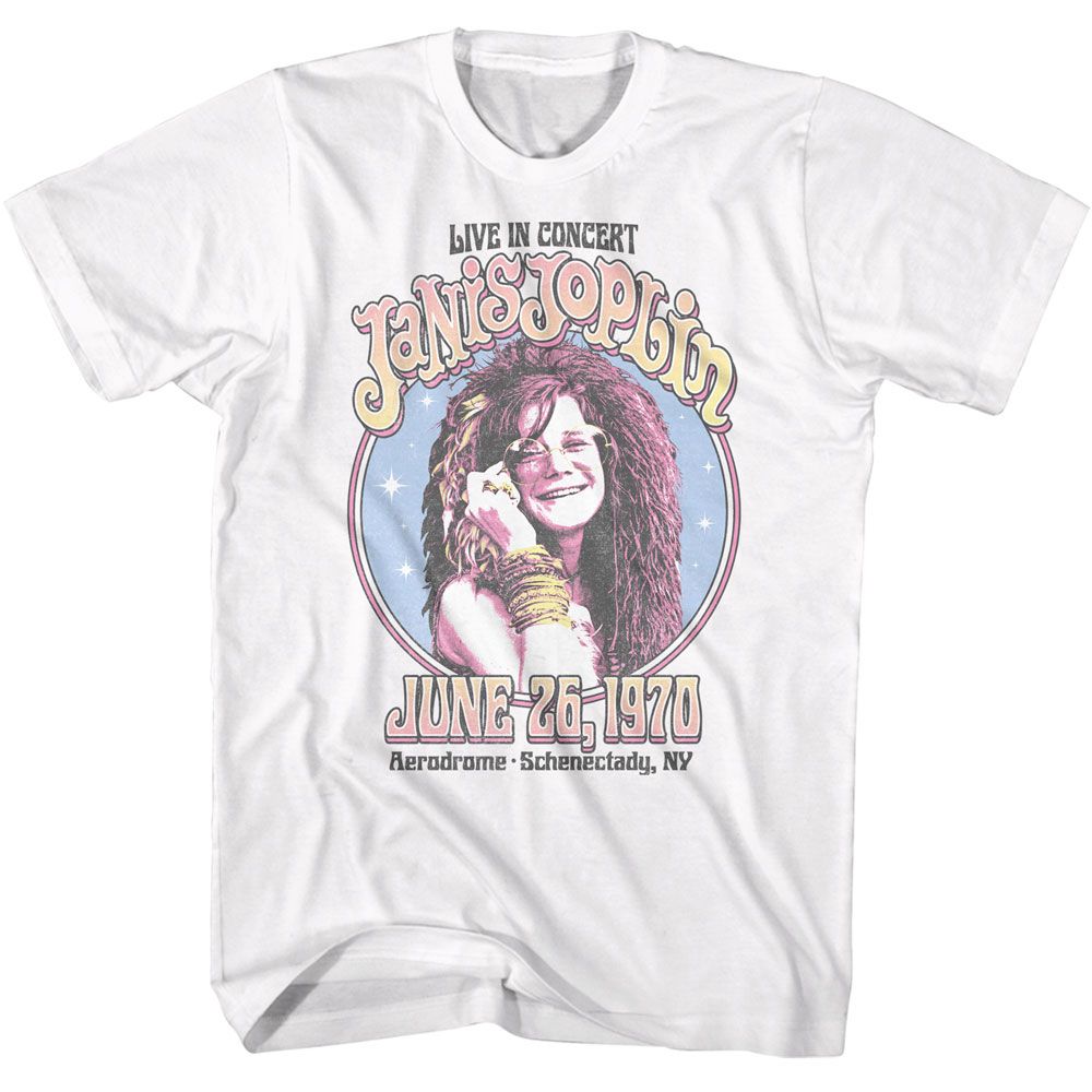 Janis Joplin - Circle Sparkle - American Classics - Solid White Adult Short Sleeve T-Shirt