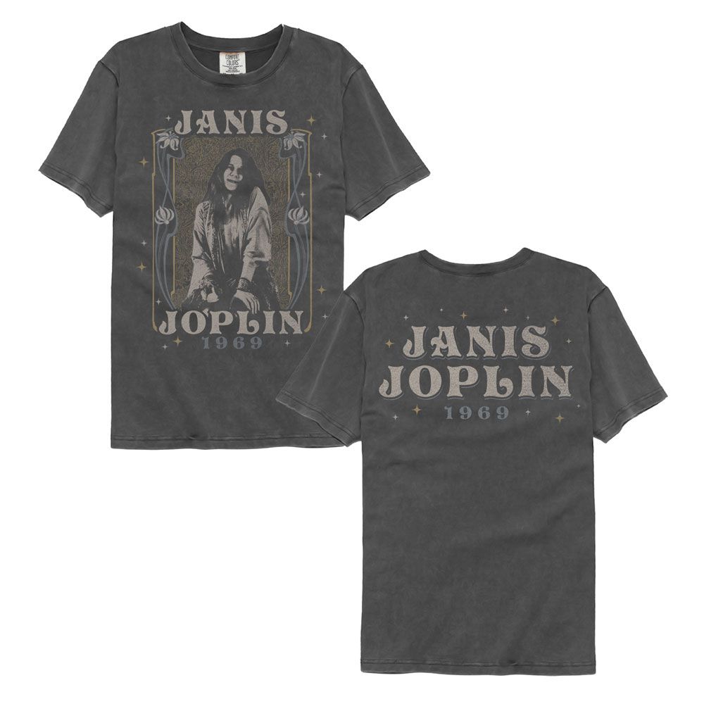 Janis Joplin - Nouveau Frame 1969 - American Classics - Solid Gray Adult Short Sleeve Comfort Color T-Shirt