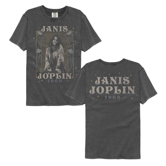 Janis Joplin - Nouveau Frame 1969 - American Classics - Solid Gray Adult Short Sleeve Comfort Color T-Shirt