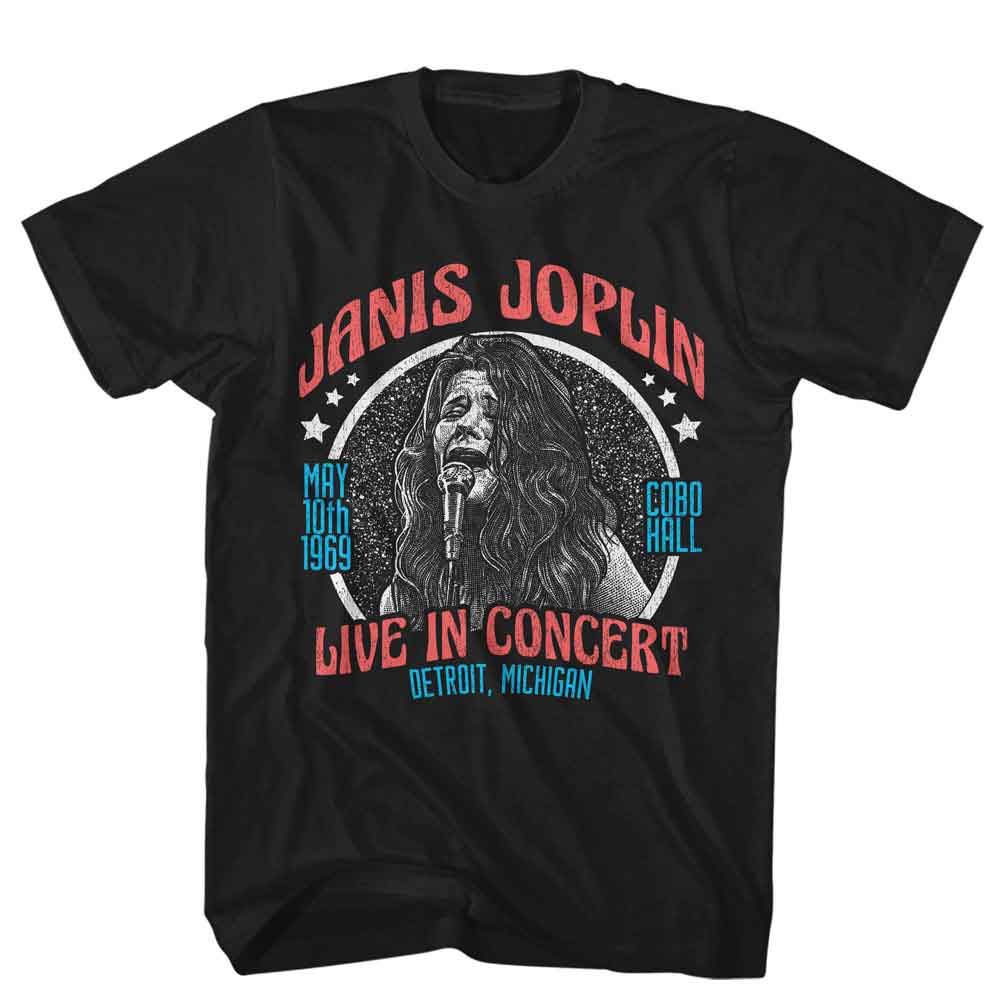 Janis Joplin - Americana - American Classics - Solid Black Adult Short Sleeve T-Shirt