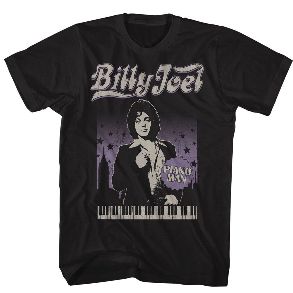 Billy Joel - Cityscape With Stars - American Classics - Solid Black Adult Short Sleeve T-Shirt
